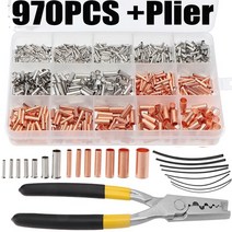 전선연결 투명열수축튜브 절연수축튜브 970pcs 구리 연결 파이프 와이어 조인트 작은 구리 터미널 케이블, 플라이어가있는 970pcs