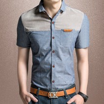 SAMARA 남성 셔츠 배색 포인트 베이직 데님 남방 ~ 5XL