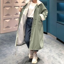 리틀마켓 / 오버핏 하이넥 버클 안감 양털 롱 야상 점퍼 YK04A9