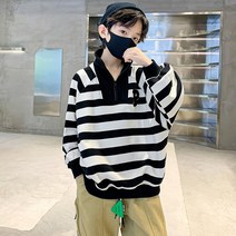 도오빠 밸라패루 아동 반집업 티셔츠 단가라 줄무늬 카라넥 긴소매 카라티 오버핏 캐주얼 맨투맨 봄 가을 남아 주니어 어린이