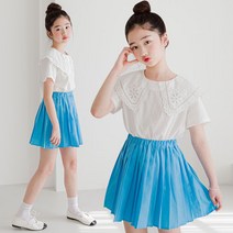 미니로이 마레 여아 주니어 키즈 아동 초등학생 중학생 펀칭 레이스 반팔 블라우스