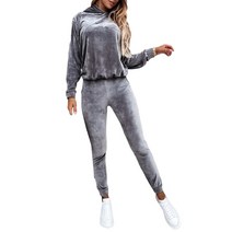 벨벳 트레이닝 세트 셋업 가을 여성 2pcs tracksuits 복장 단색 느슨한 긴 소매 까마귀 스웨터와 캐주얼 운동복 homewear