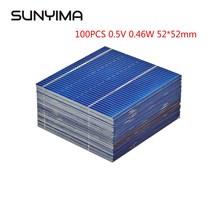 휴대용 태양광 패널 SUNYIMA100PCS 0.5V 0.46W 태양 전지 52*52mm 태양계 DIY 배터리 휴대 전화 충전기 시스템, 한개옵션0