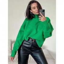 가을 겨울 녹색 긴 소매 풀오버 여성 니트 그린 패션 캐주얼 터틀넥 스웨터