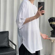 남자 트임 반팔티 레이어드 패션 오버핏 7부 티셔츠 룩 트임반팔티 레이어드 데일리 7부반팔티