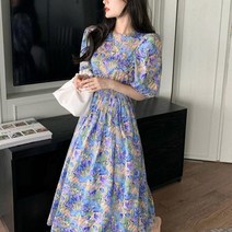 엘레스 여성원피스 반팔원피스 기본핏 원피스 플라워 반팔 롱원피스