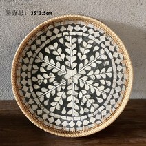 대나무채반 미니 소쿠리 송편바구니 천연 자개 라탄 트레이 티 테이블 수납 접시 펜션 니 과 소매 과자 패모, 13 묵향사3535cm