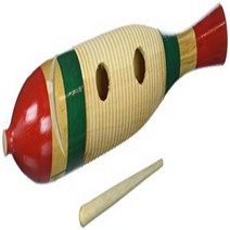 Performance Plus GR1 Guiro Puerto Rican Style Hand Painted Wooden Fish Shape with Scraper, 1