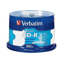 [cd r52x프린터블] 버바팀 Verbatim CD-R / DVD-R / RW / DL / 700MB 4.7GB 8.5GB 25GB 50GB 블루레이, CD-R 700mb 프린터블 50p CAKE 52X