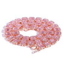남성 여성을위한 13mm 바게트 체인 라인 석 링크 초커 목걸이 Bling Charms Hiphop Jewelry Gifts, 02 Rose Gold_02 18inch