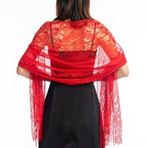 천주교 미사보 성당 카톨릭 미사포 성물 185x63cm 여성 1920 년대 스카프 랩 중공 크로 셰 뜨개질 꽃 레이스 드리 워진 술 웨딩 케이프 이브닝 파티 빈티지 숄, 13 red