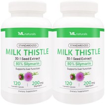 2병 [미국번개배송] 착한명품 신제품 마이라이프 내추럴스 표준화된 밀크씨슬 7500mg (실리마린 200mg) 120정(8개월), 120정