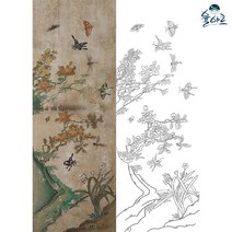 초충도 1 민화 도안 본그림 민화그리기 본 공모전 취미 원데이클래스 컬러링 수업자료 민화본, 일반용지(얇은 백상지), 중형