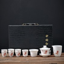 차이나 백옥 사기 뚜껑 임자 쿵푸 가정용 주걱턱 선물 상자 공기대접세트, T01-11, C02-매년 있습니다 물고기 셋트