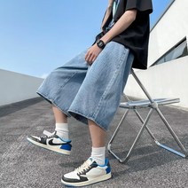밴딩 반바지 남여름 얇은 트렌드 인스 루즈핏 데님 칠부 팬츠 항풍