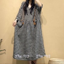 신이SH 더블샵 큰언니 빅사이즈 체크 브이넥 롱원피스 박시스타일 긴소매 롱원피스