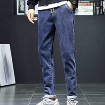 남자 밴딩 데님 스판 바지 캐주얼 청 데일리 e2M 편한 팬츠 봄 워싱 테이퍼드핏 바이크진 컷 팅진 찢