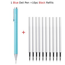 쓰기용품 Xiaomi Deli-금속 사인 펜 젤 잉크 9.5mm 서명 스타일로 부드러운 리필 미쿠니 일본 Caneta OEM 검정 파랑, [29] 1 Blue 10 Black Ink