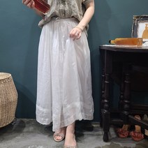 퓨어 린넨 100 레이스 포인트 셔링 롱 스커트(2color)