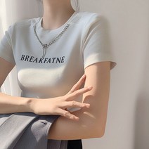 어깨 패드 크루 넥 어깨 반팔 티셔츠 여성용 여름 편지 스트레치 슬림 핏 쇼트 탑 인쇄