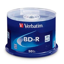 Verbatim BD-R 25GB 16X 블루레이 공 미디어 디스크 50팩 스핀들, 50 Pack Spindle_25GB