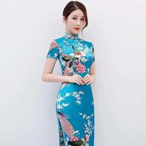 민복 두루마기한복 한복코트 남성한복두루마기 두루마기 경남상회 여성용 꽃무늬 및 공작 중국 전통 빈티지 만다린 칼라 오버사이즈 롱 슬림