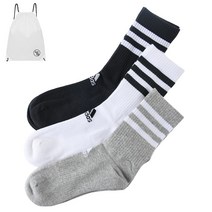 아디다스 BWG 3컬러 장목 양말 + PGN짐쌕가방, 블랙+화이트+그레이