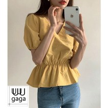 유유가가 여성 파스텔톤 허리조절 브이넥 블라우스