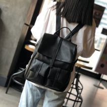 오너클랜 천연소가죽 여성 백팩 무지 가방 앞 투포켓 책가방
