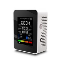 미세먼지측정기 가정용미세먼지 실내 초미세먼지 공기 먼지 공기질USB 충전식 CO2 유량계 공기 질 가스 분석기 이산화탄소 센서 탐지기 TVOC 온도 습도, 5-in-1 화이트