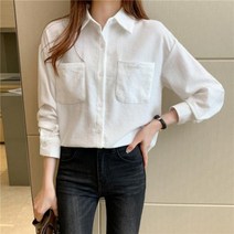 [뉴욕멋쟁이] 국내배송 젤시 투포켓 단색 셔츠 캐주얼 베이직 무지 카라 블라우스 남방