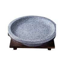 돌판 접시 주물팬 트레이 레스토랑 스톤 그릴, 돌솥 직경 28cm 나무 접시 포함