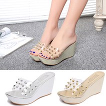 엣지걸슈즈 907 펄 뽀족찡 웨지슬리퍼 9cm