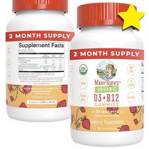 MaryRuth 비타민D Vitamin3 B12 젤리 무설탕 2개월 분량 성인아동용 VitaminB12 비타민 Vitamin 에너지 부스트 비건 60회, Organic Vitamin D3 + B12 강철체력