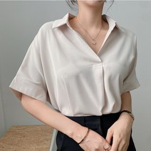 모노 카라 블라우스 단정한 반팔 하객블라우스 심플한 오피스룩 미시룩