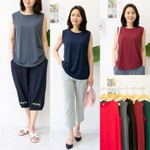 엄마옷마미소 심플민소매셔츠 부드러운 스판 나시티 5060중년여성 아줌마옷 미시룩 아이스쿨 시원한 이너