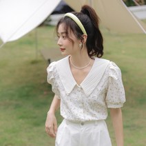 안녕릴리 여성 레이스 플라워 로맨틱 블라우스 2050004BL
