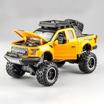 포드 1:32 랩터 f150 합금 다이 캐스트 자동차 모델 완구 사운드 라이트 픽업 트럭 차량 빅 휠 수정, 노란색