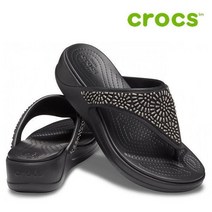 크록스 웨지 샌들 39- 206343-001 Womens Crocs Monterey Diamante Wedge Flip Black