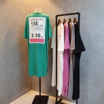 엠벨라 [엠벨라] 울산점 오버핏 면100% 여름 뒤 라벨 캐주얼 반팔 롱 티셔츠 원피스