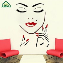 네일샵 인테리어 소품 벽 장식 작은 좁은 샾 비닐 벽 스티커 뷰티 소녀 얼굴 손 네일 입술 긴 속눈썹 근접 촬영 메이크업 데칼 소녀 침실 장식 j763, 빨간 입술을 가진 금, 56x74cm