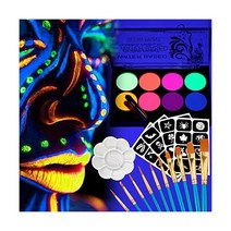 할로윈 분장 UV 페이스 페인팅 키트 글로우 인 더 다크 페인팅 그림 붓 10개로 활성화된 8개의 네온 형광 블랙 라이트 메이크업 워터 성인용 성 세 가능 파티 용품 바디