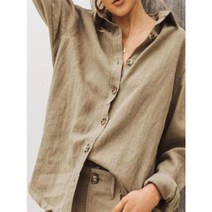 봄 여름 캐주얼 편한 반팔 차이나 코튼 린넨 셔츠 긴 소매 탑스 턴 다운 칼라 버튼 블라우스 Office Lady Solid Shirt Blusa L