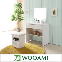[우아미아이] 하니뷰800 서랍화장대세트(거울+의자포함), 색상:화이트