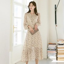 시크라인 프릴 잔패턴 쉬폰 원피스