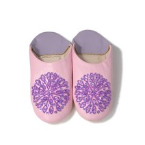 [cocomorocco] 무취 가죽 바부슈 슬리퍼(2톤 스팽글) 모로코실내 룸 슈즈 (핑크&퍼플 measurement23point0centimeters)