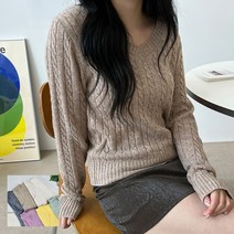 예쁜 심플한 꽈배기 브이넥 기본 니트티 가을 겨울