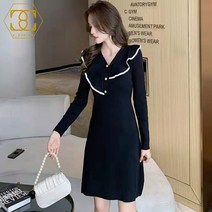 [코디코치] 여성 레이스 라운드 카라 니트 원피스