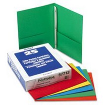 Twin Pocket Portfolios with Three Tang Fasteners Assorted Colors 25/Box (ESS57713), 1