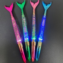 특이한 물고기 인어 캐릭터 LED 볼펜 예쁜 선물용 귀여운 볼펜 단체선물, 01 블루